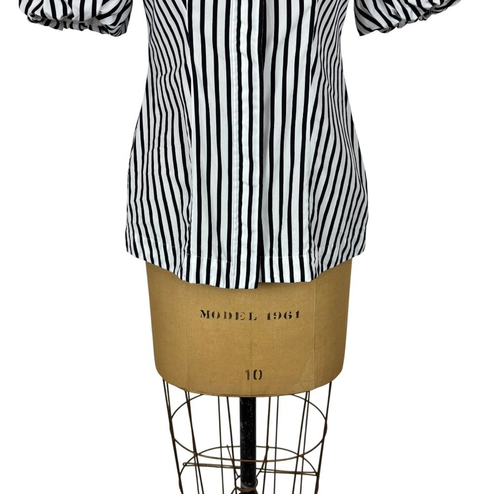 Banana Republic Stripe Top Womens Size Small Y2K Black White Striped Puff Sleeve - Picture 8 of 12